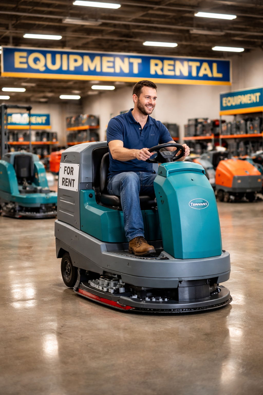 Floor scrubber rental machine for commercial and industrial cleaning applications